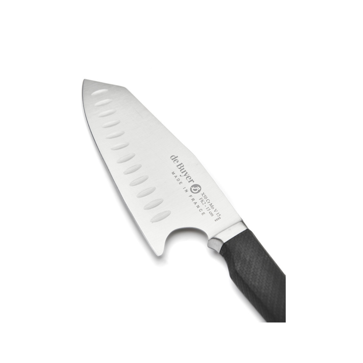 Couteau Santoku FK2 de Buyer – détail de la lame alvéolée