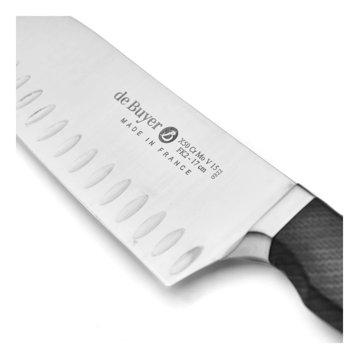 Lame alvéolée en acier du couteau Santoku De Buyer 17 cm
