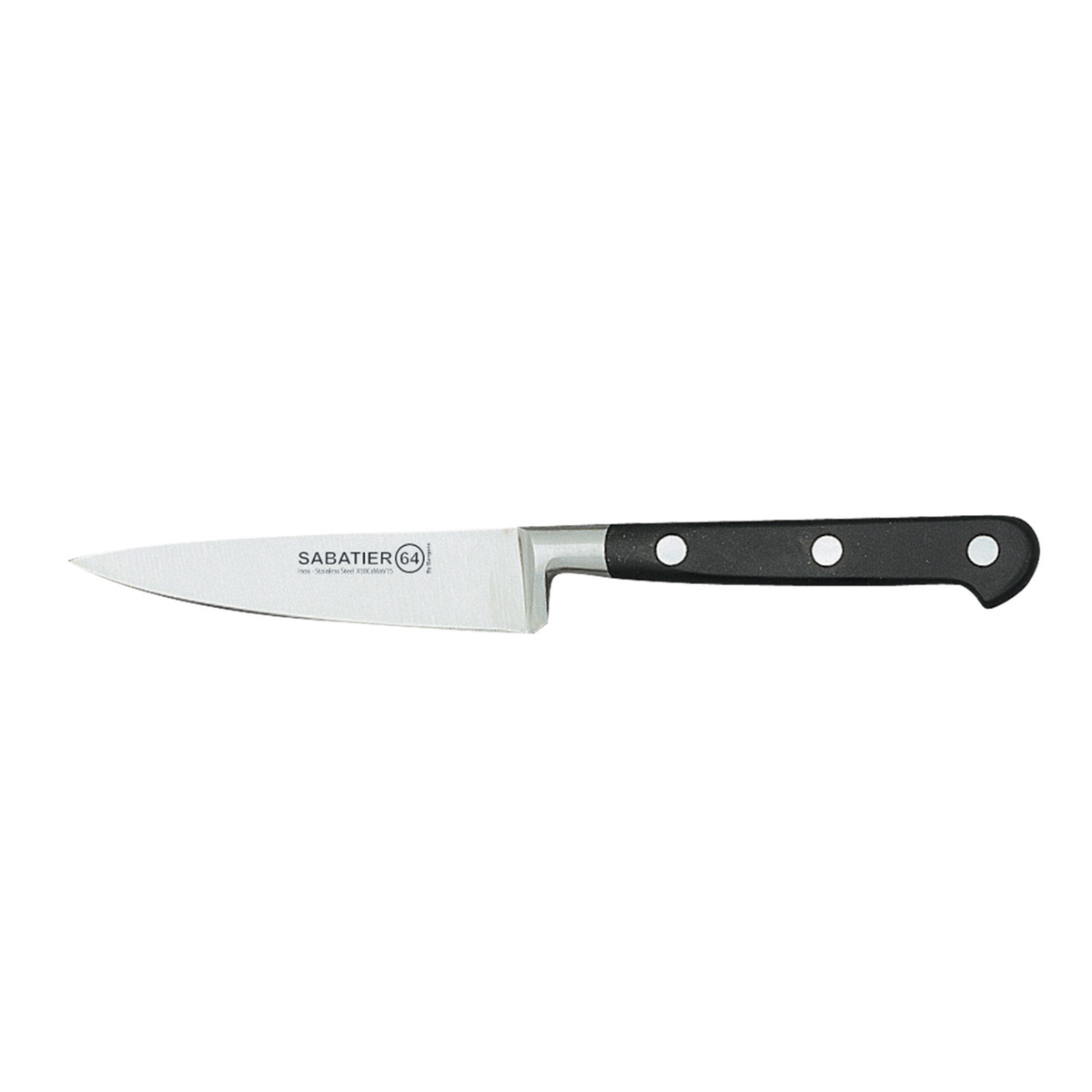 Couteau de cuisine Sabatier 64 avec lame en acier inoxydable et manche noir à 3 rivets