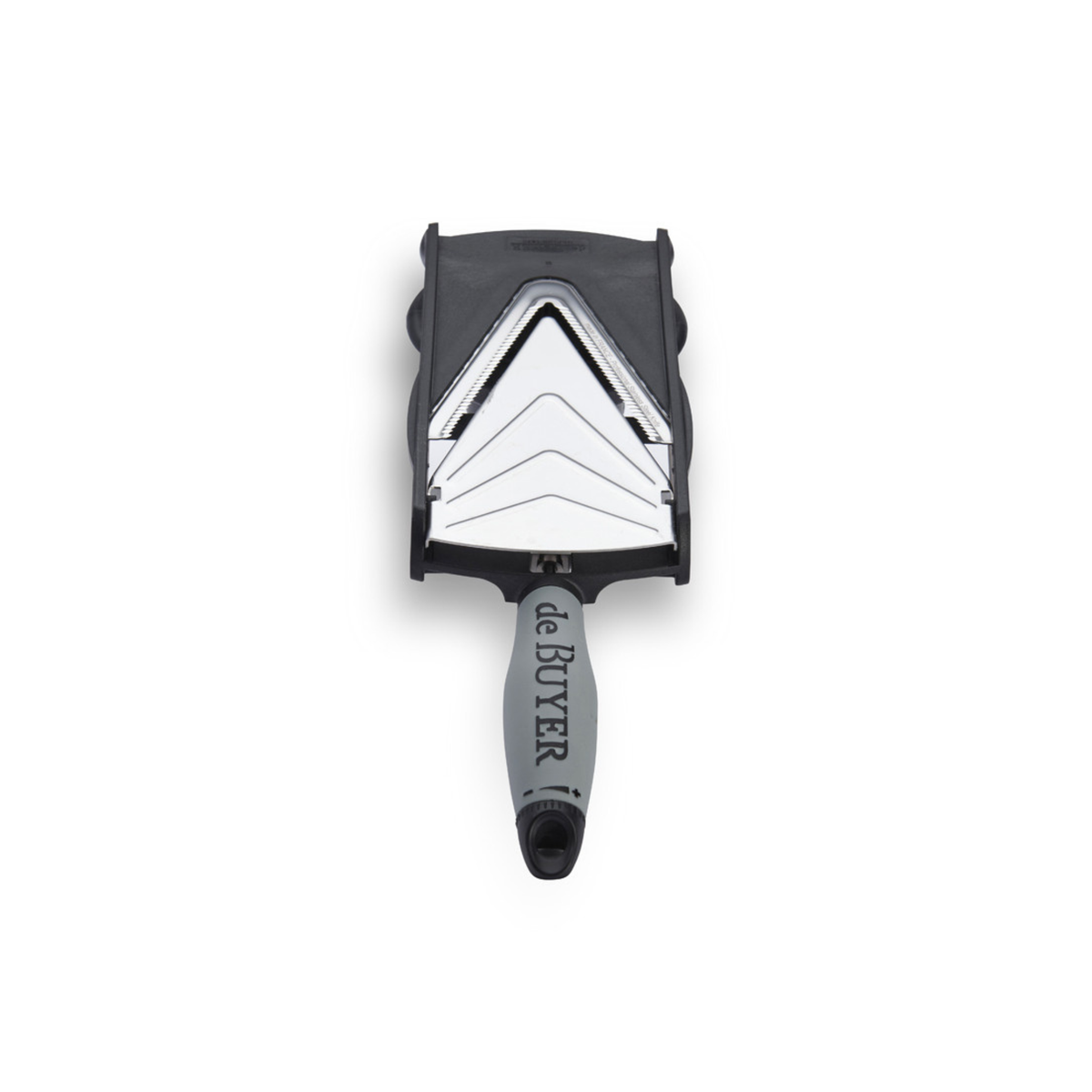 Mandoline Kobra noire de Buyer, vue de dessus sur la lame en V