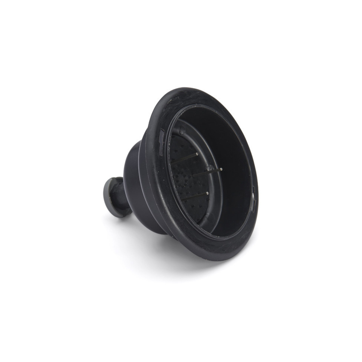 Poussoir de sécurité noir avec picots de maintien, vue inclinée