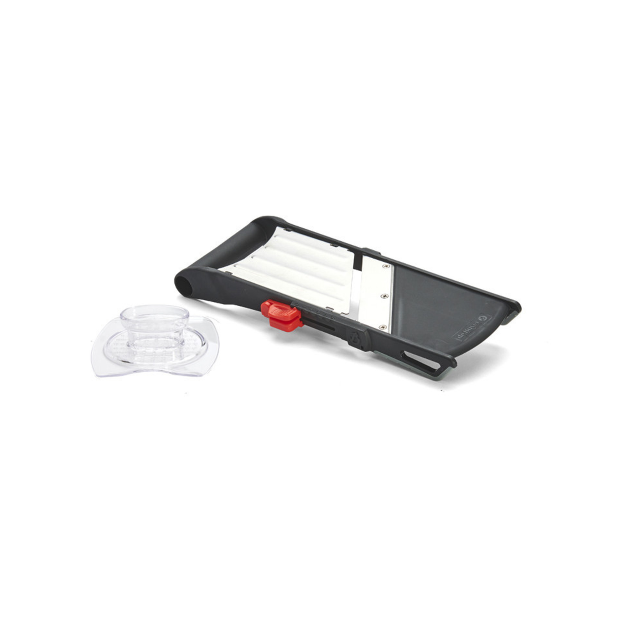 Mandoline noire avec lame ondulée et poussoir transparent