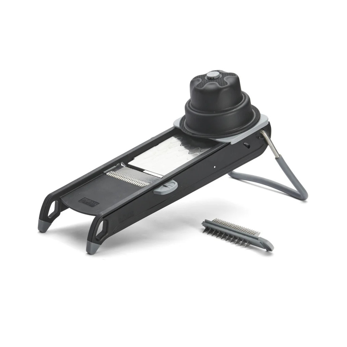 Mandoline professionnelle noire avec poussoir et peigne de coupe
