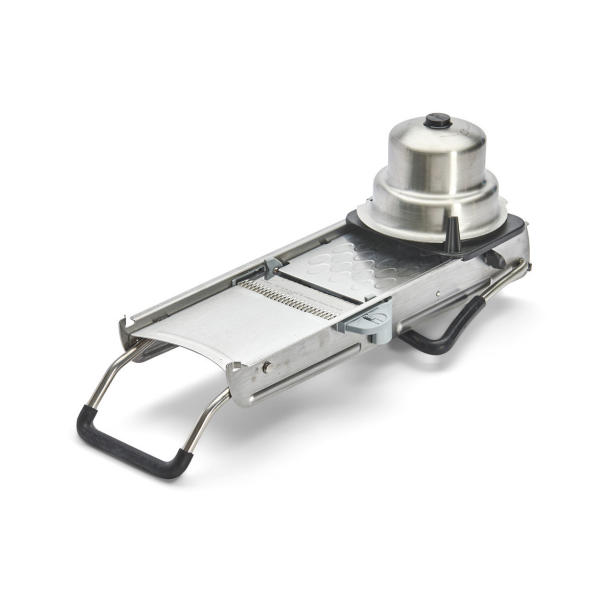Mandoline professionnelle en inox sur pieds avec poussoir