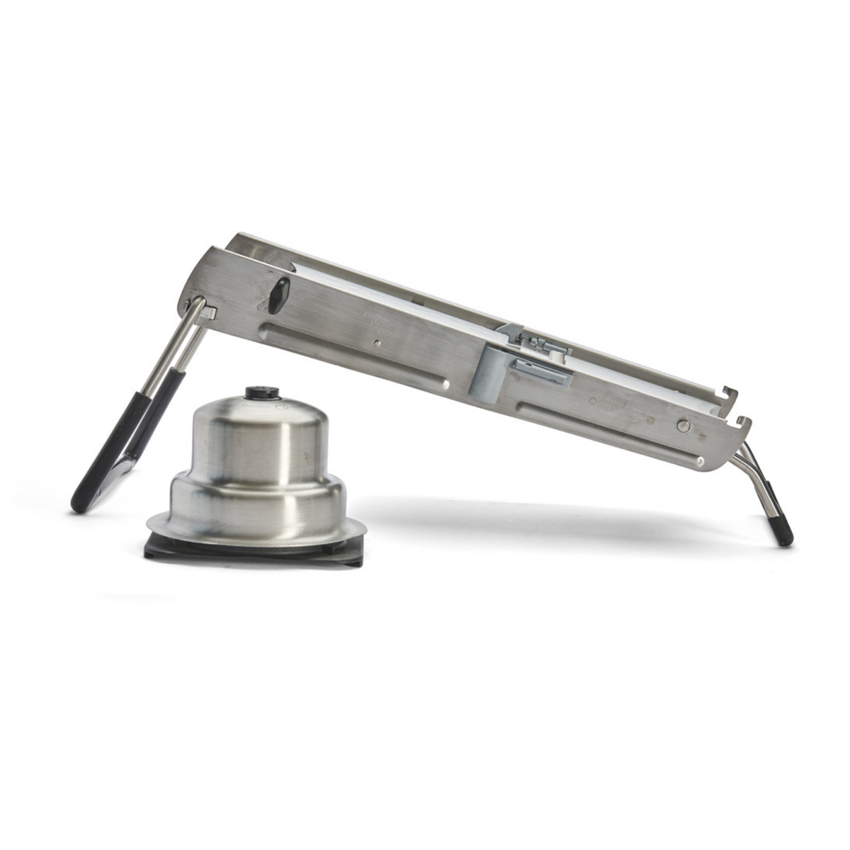 Mandoline professionnelle en inox vue latérale avec poussoir séparé