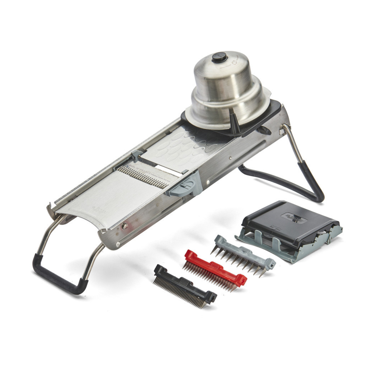 Mandoline professionnelle en inox avec poussoir et lames interchangeables