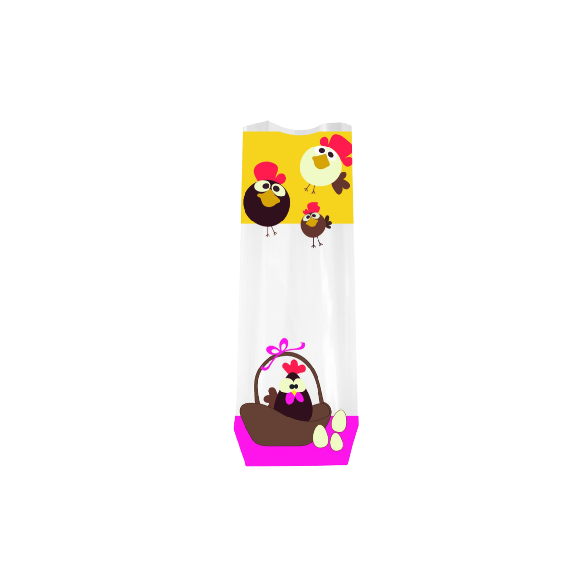 Sachet transparent de Pâques décoré de poules et d’œufs colorés pour chocolats et confiseries
