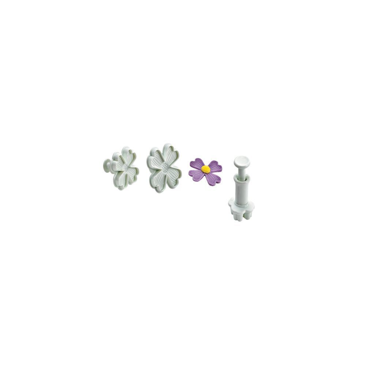 Lot de 3 emporte-pièces poussoirs fleur avec empreinte pour décoration pâtisserie
