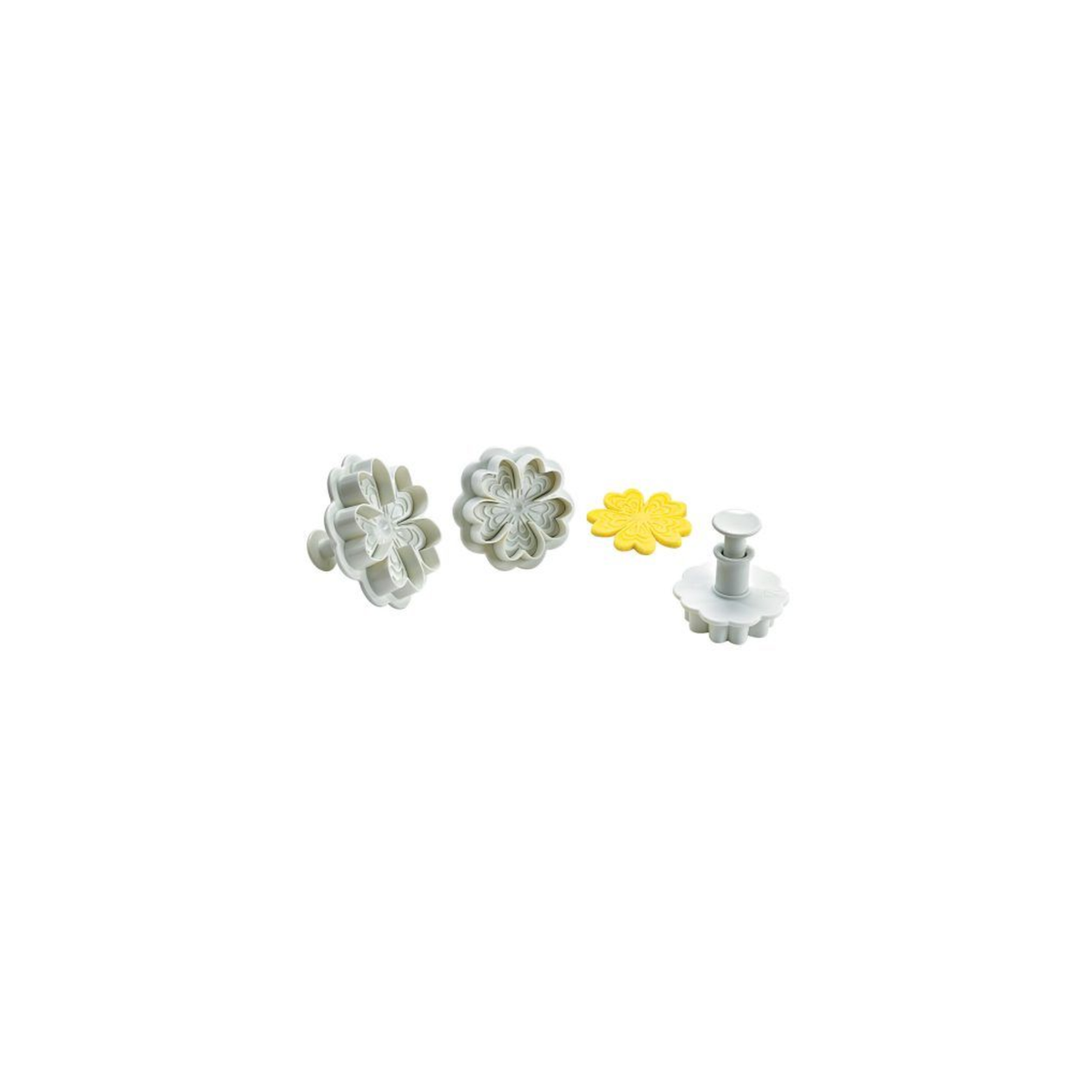 Lot de 3 emporte-pièces poussoirs fleur avec empreinte pour décoration pâtisserie
