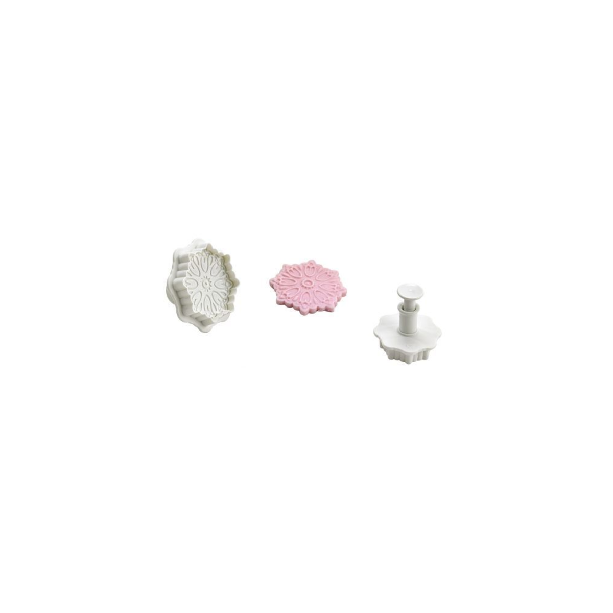 Emporte-pièce poussoir fleur dentelle avec empreinte pour décoration pâtisserie
