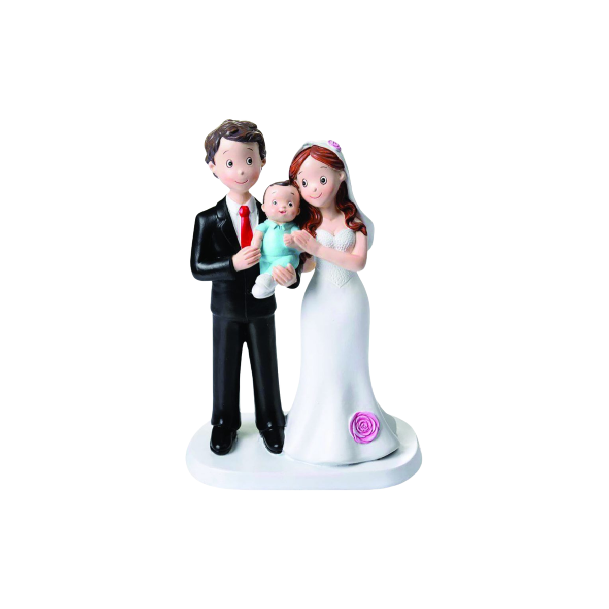 Figurine de mariés avec bébé pour décoration de gâteau de mariage
