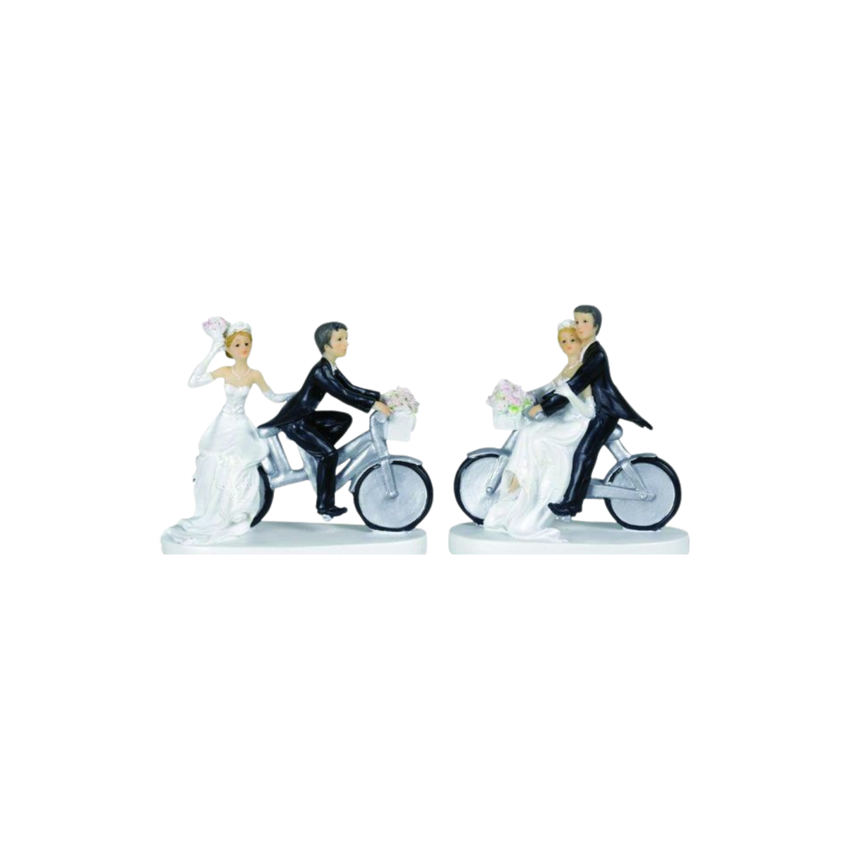 Figurines de mariés à vélo pour décoration de gâteau de mariage
