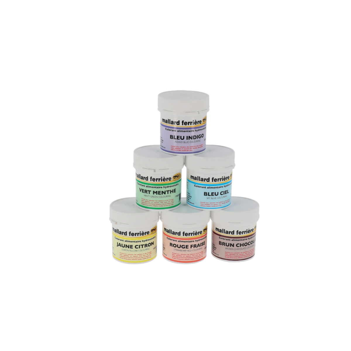 Colorants alimentaires hydrosolubles en poudre Mallard Ferrière – assortiment de couleurs