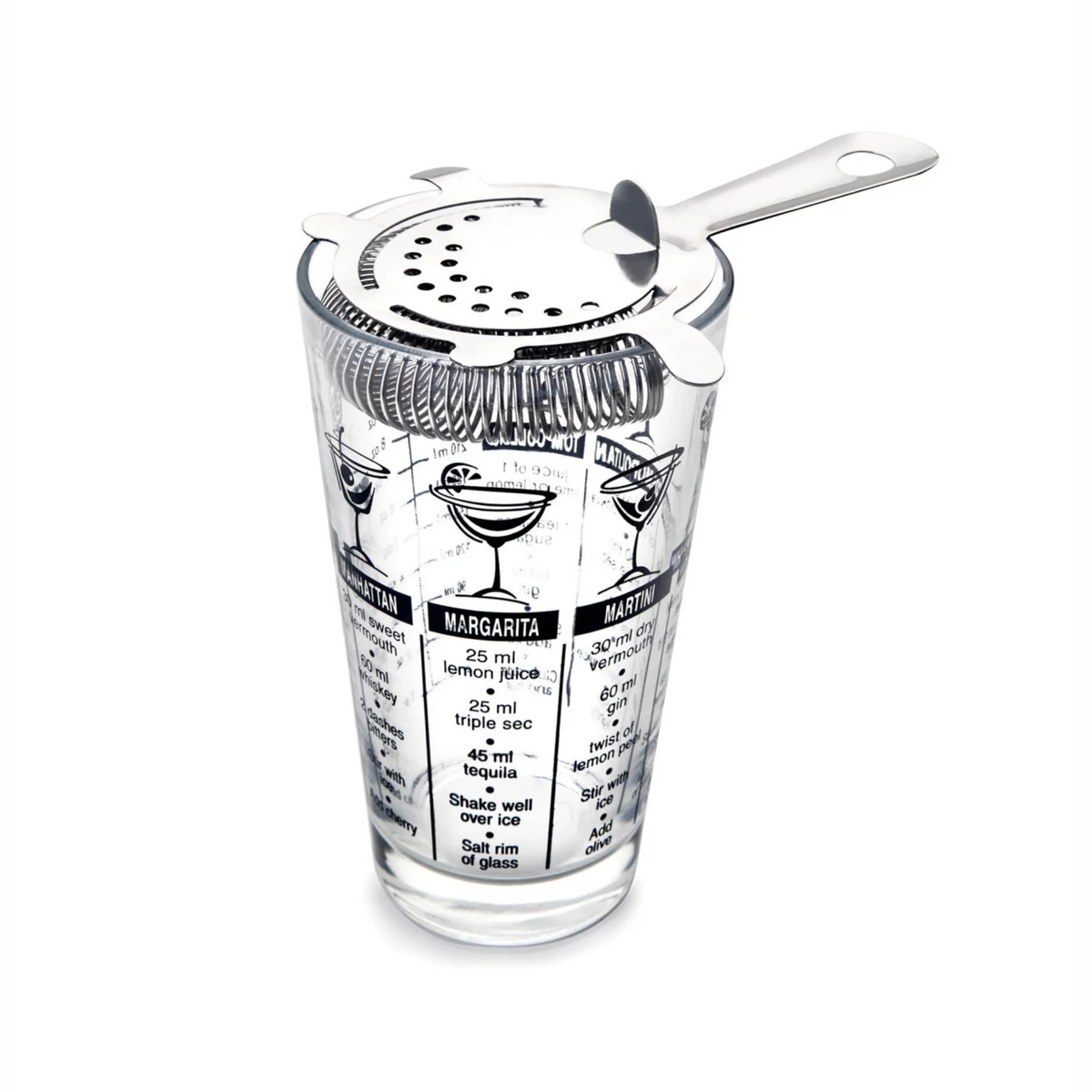 Passoire à cocktail en inox sur verre à cocktail