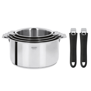 Lot de casseroles en inox Cristel avec poignées amovibles noires