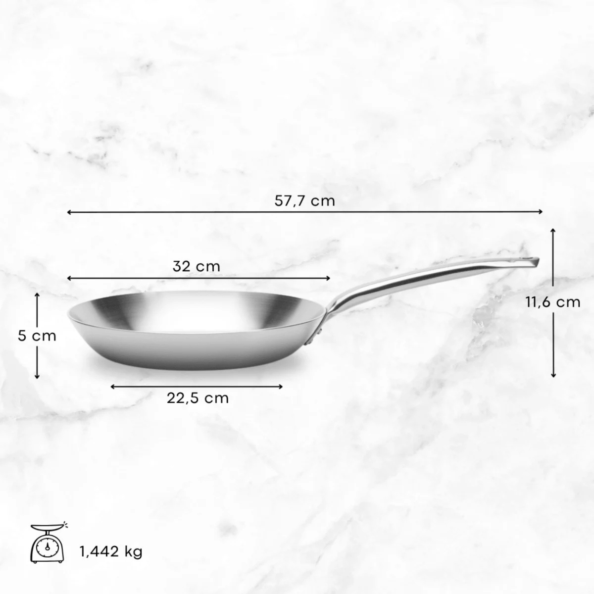 Dimensions de la poêle en inox De Buyer 32 cm