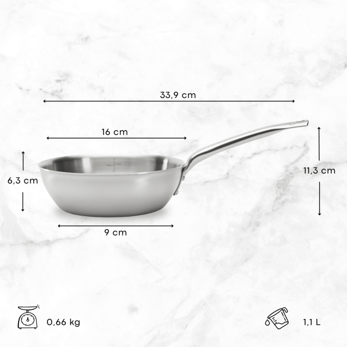 Sauteuse en inox De Buyer 16 cm – dimensions et contenance