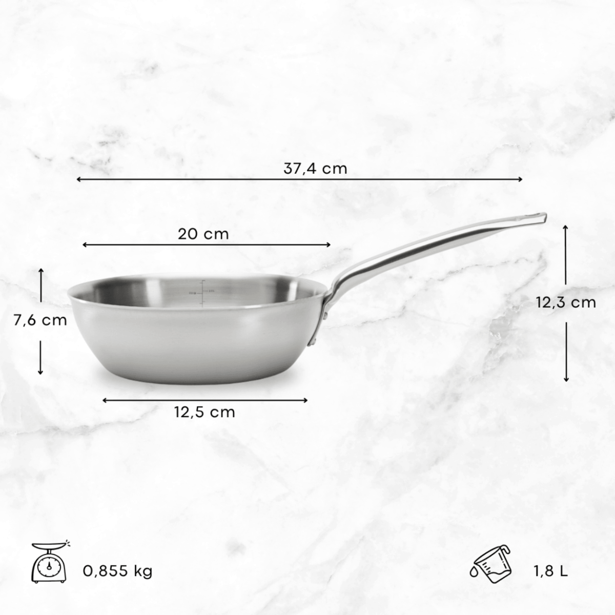 Sauteuse en inox De Buyer 20 cm – dimensions et contenance