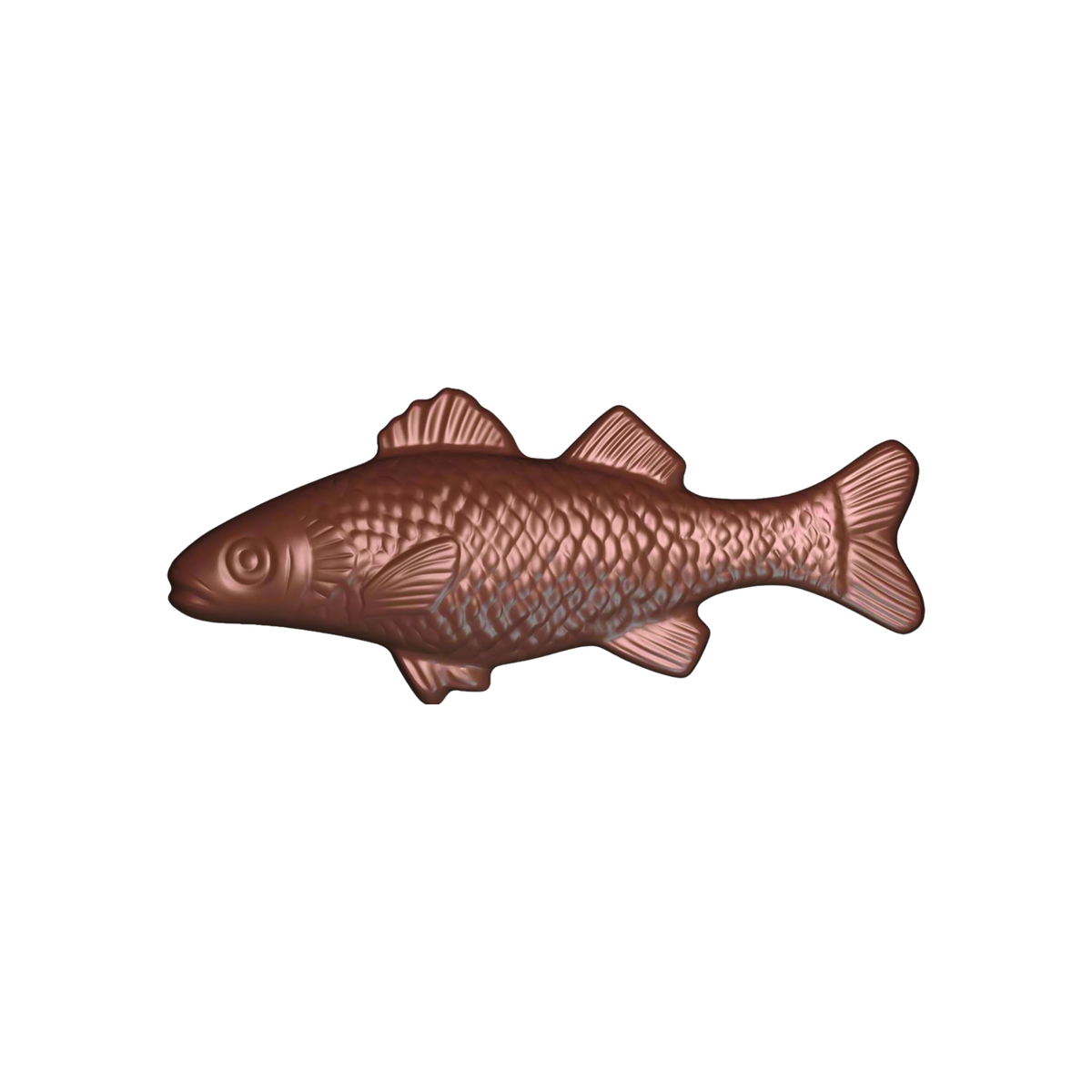Moulage en chocolat en forme de poisson avec écailles et nageoires détaillées
