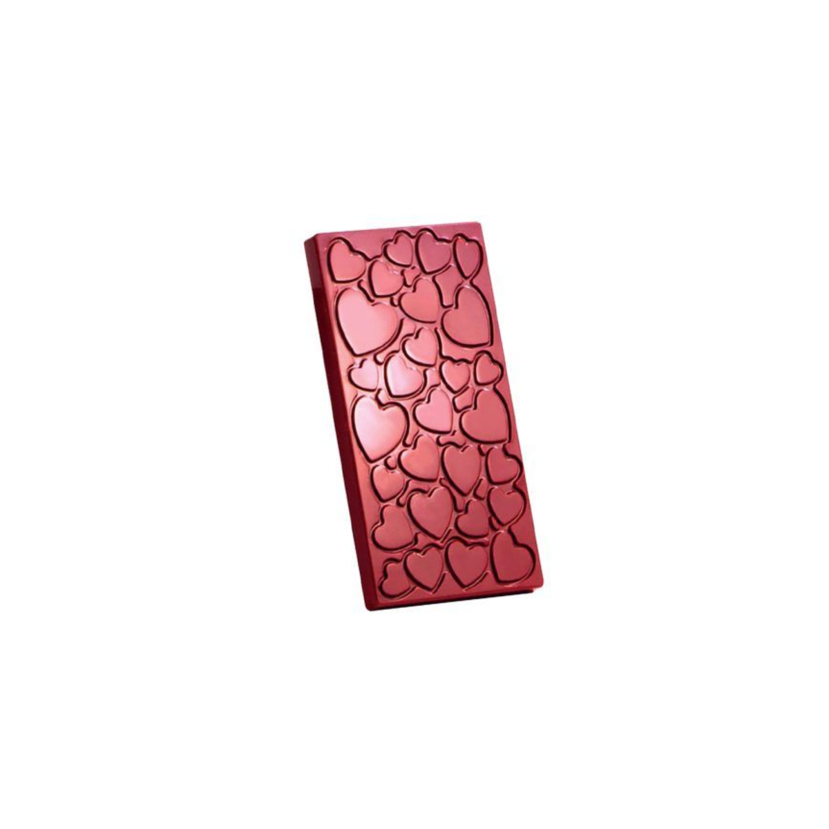 Tablette de chocolat rouge décorée de cœurs en relief