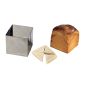 Moule à pain carré en inox avec pain de mie et tranches découpées
