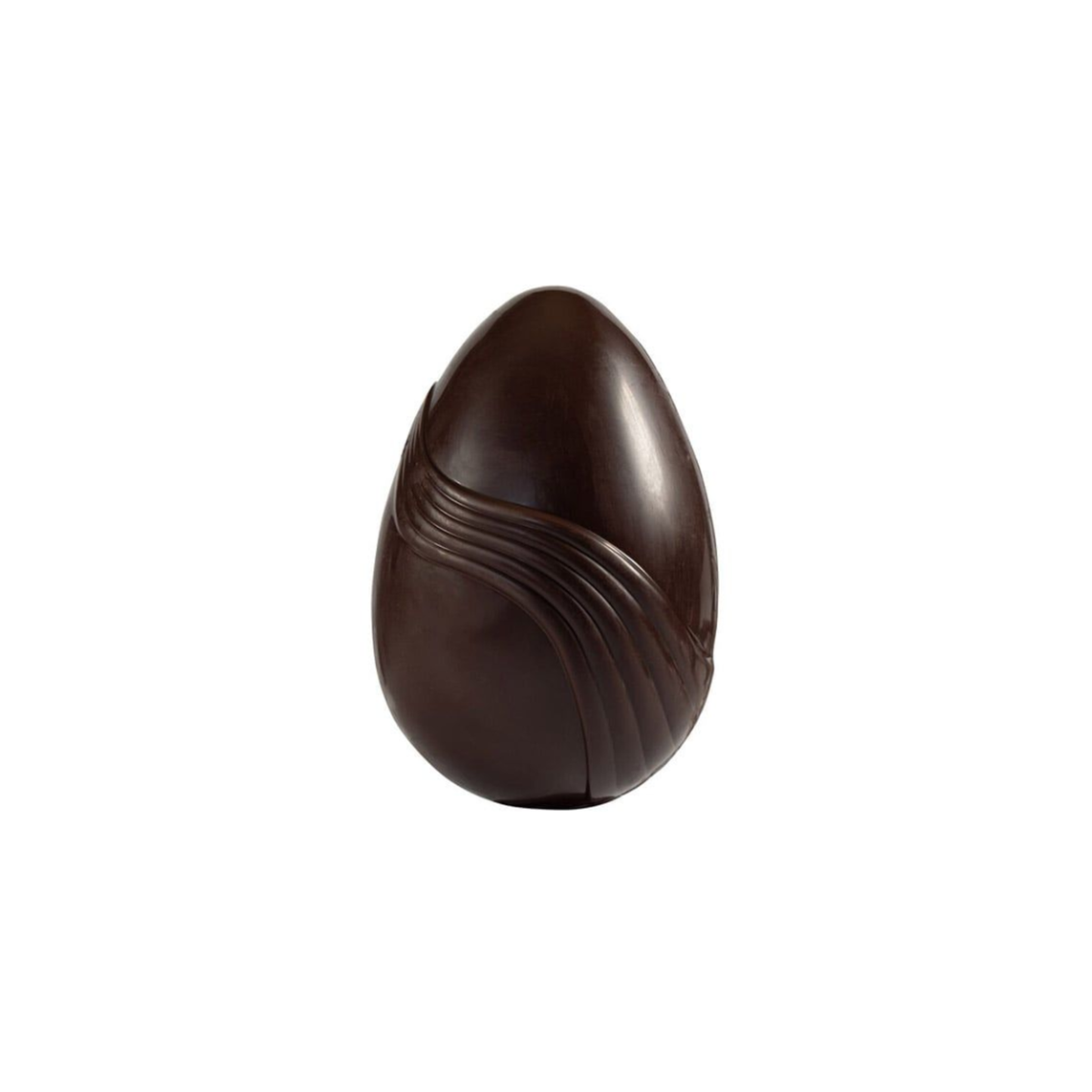 Œuf en chocolat décoré de lignes ondulées