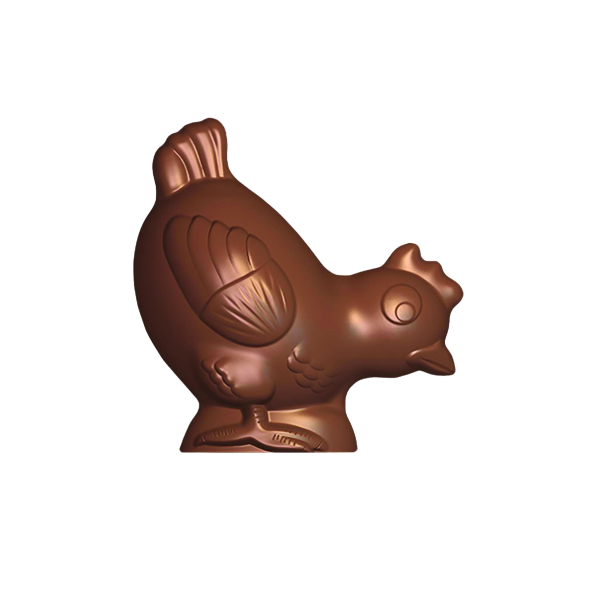 Poule en chocolat stylisée avec détails de plumes
