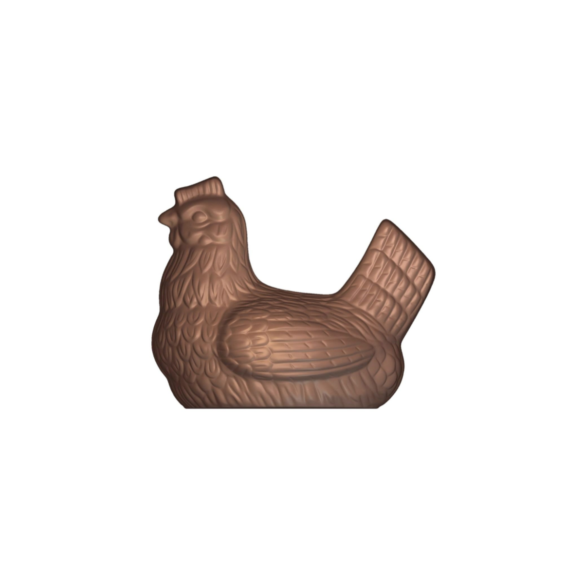 Poule en chocolat avec plumage détaillé

