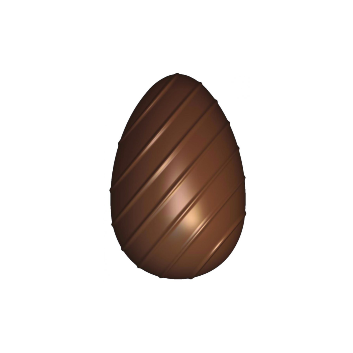 Moulage en chocolat en forme d’œuf avec lignes diagonales en relief
