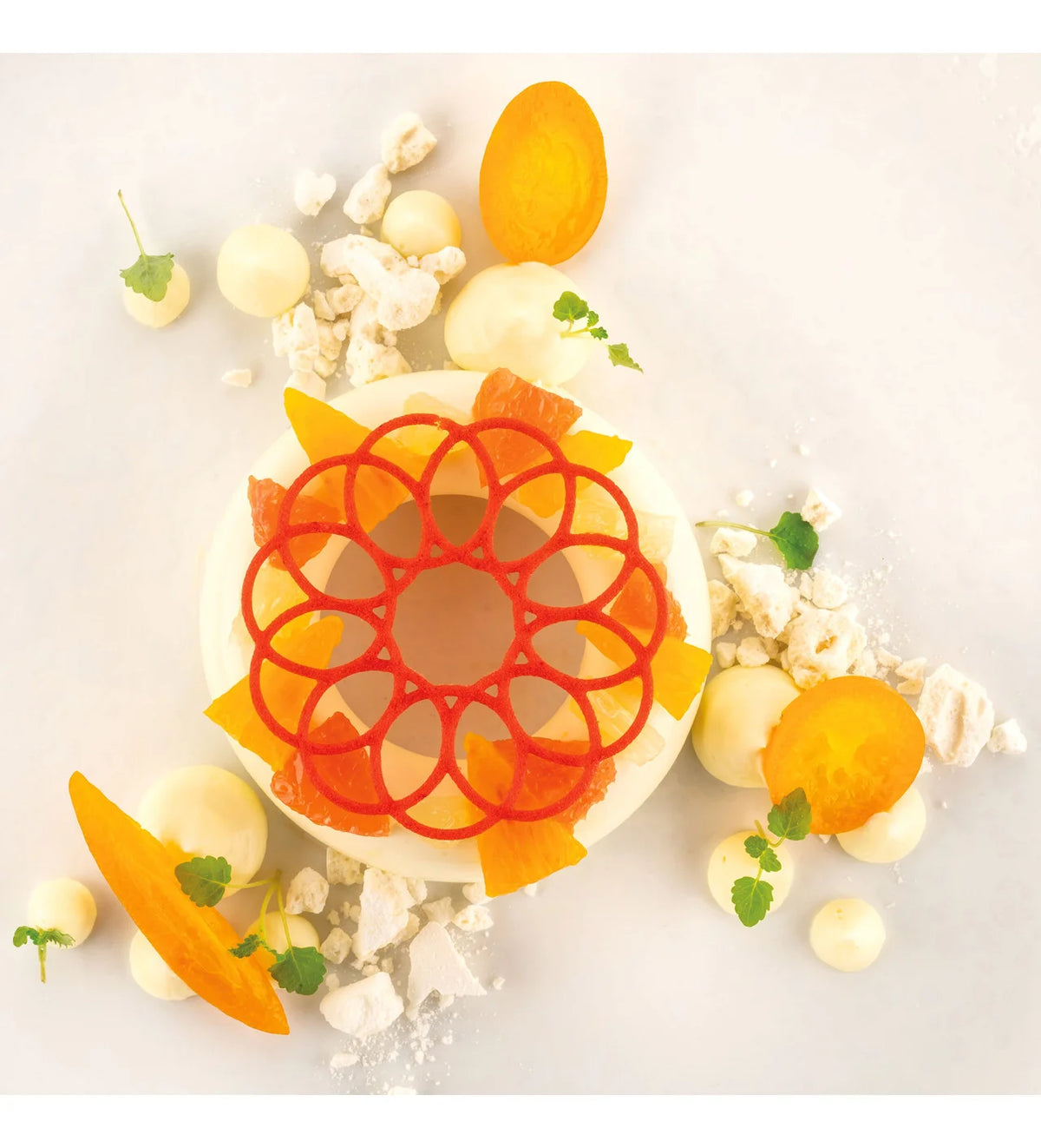 entremet en forme de couronne de fleur vue d'en haut