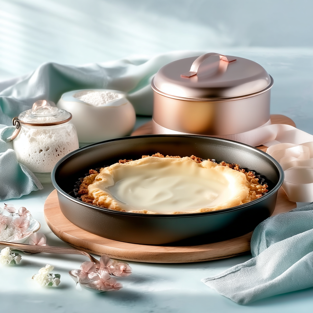 Moule à tarte rond avec tarte maison et matériel de pâtisserie