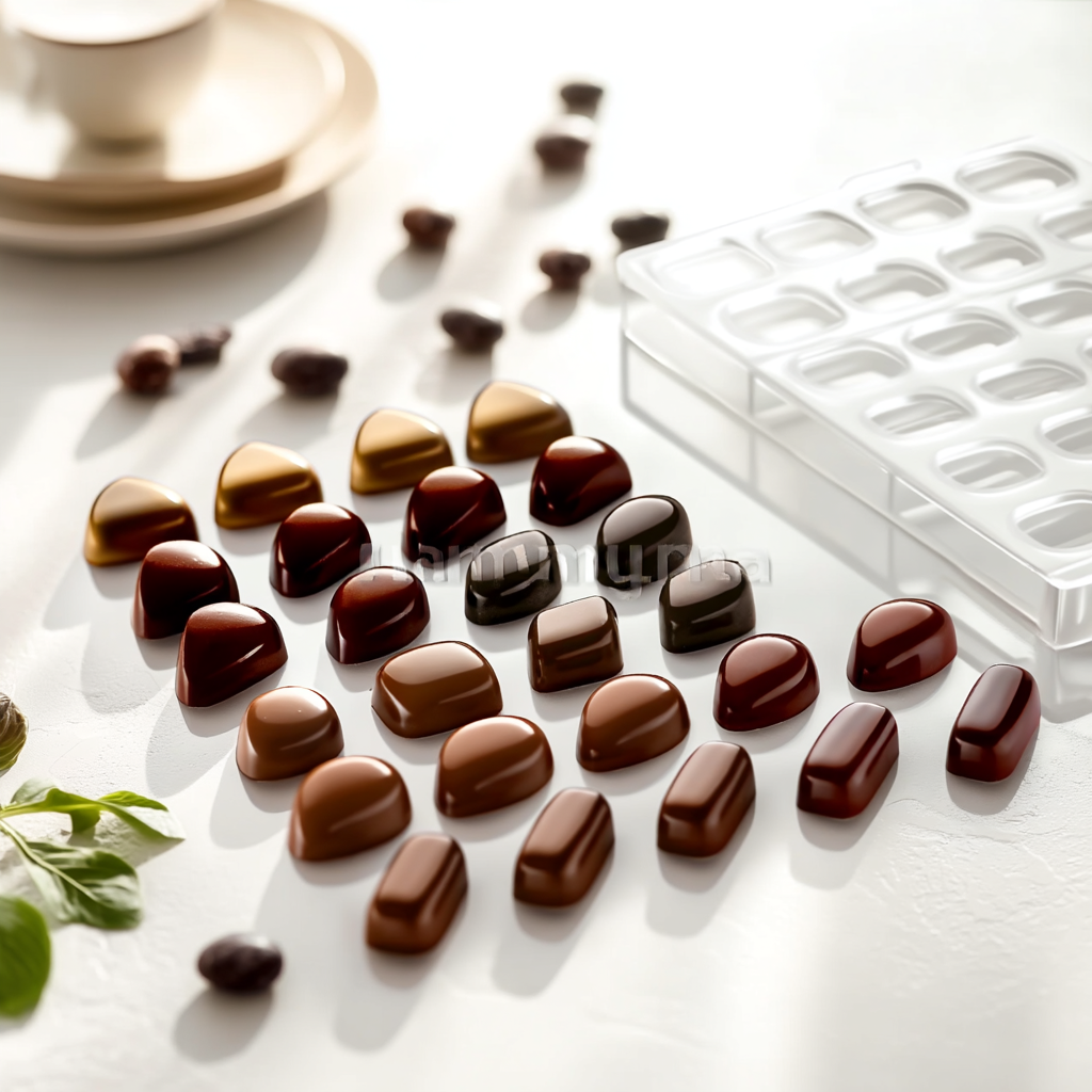 Moules à chocolats avec bonbons en chocolat noir et au lait