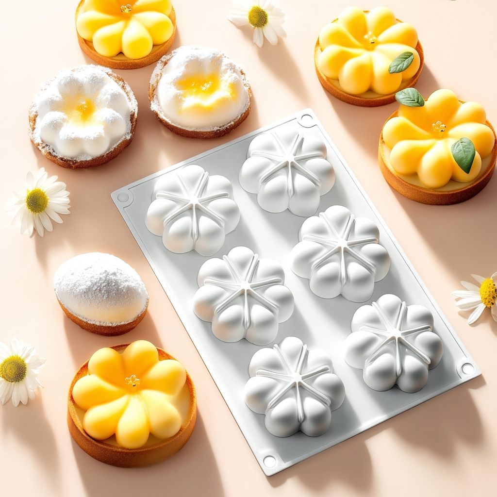 Moule silicone à 6 empreintes fleurs pour entremets et desserts individuels