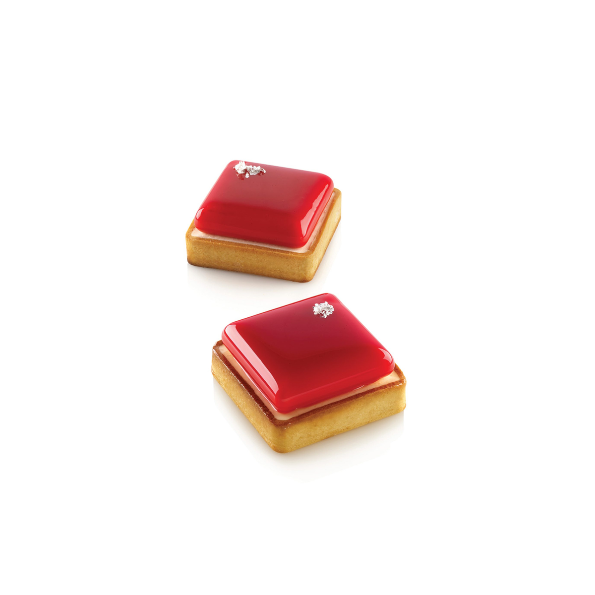 Tartelettes carrées avec insert rouge brillant