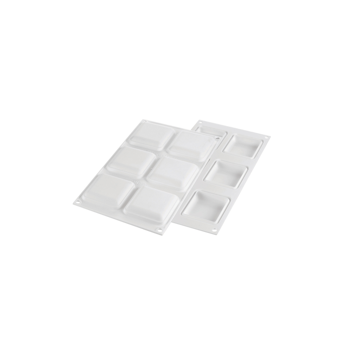 Moules silicone 6 empreintes tarte carrée vues intérieure et extérieure