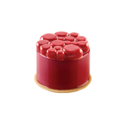 Entremets rond effet bulles avec glaçage rouge