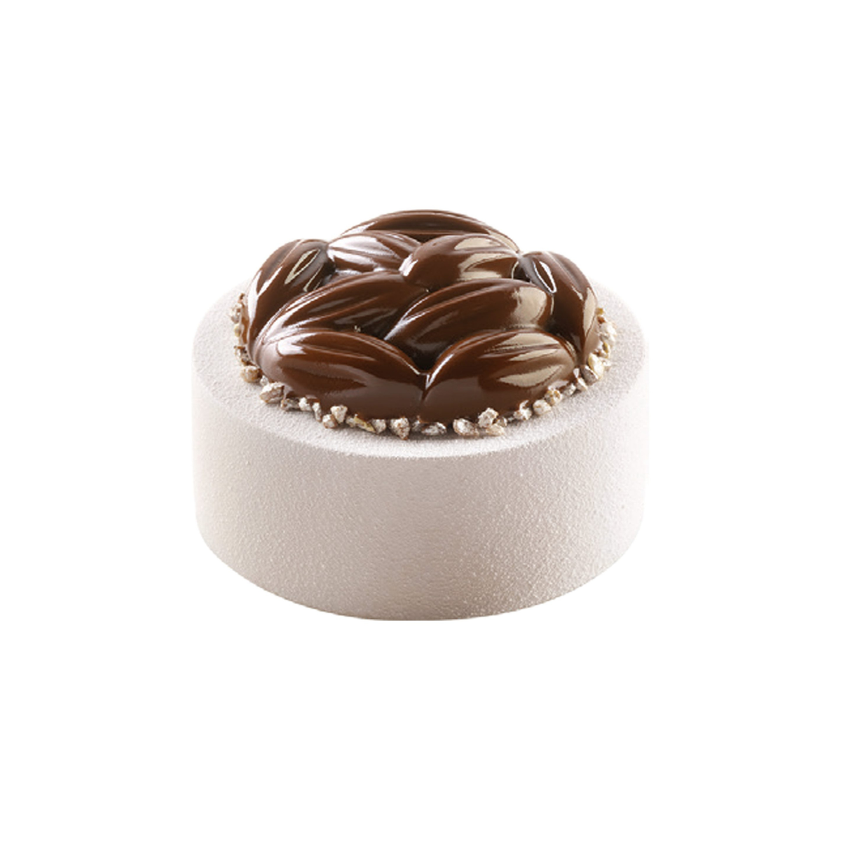 Entremets individuel effet fèves de cacao avec glaçage chocolat