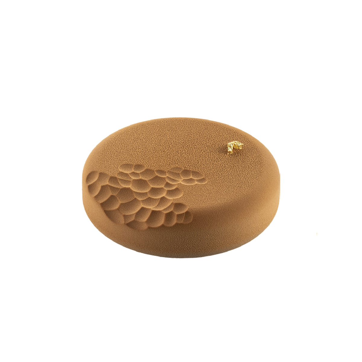 Entremets rond effet velours chocolat avec décor alvéolé