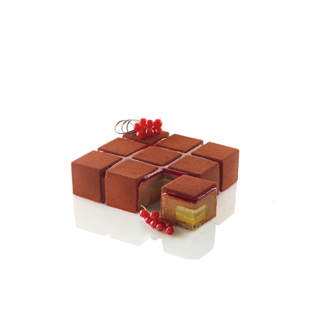 Entremets Cubik composé de 9 portions avec vue en coupe