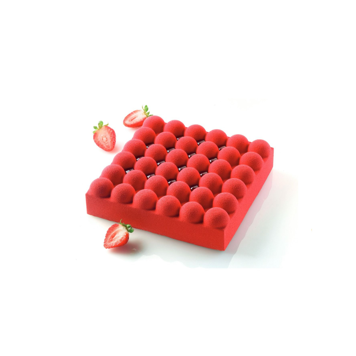 Entremets carré rouge effet bulles aux fraises