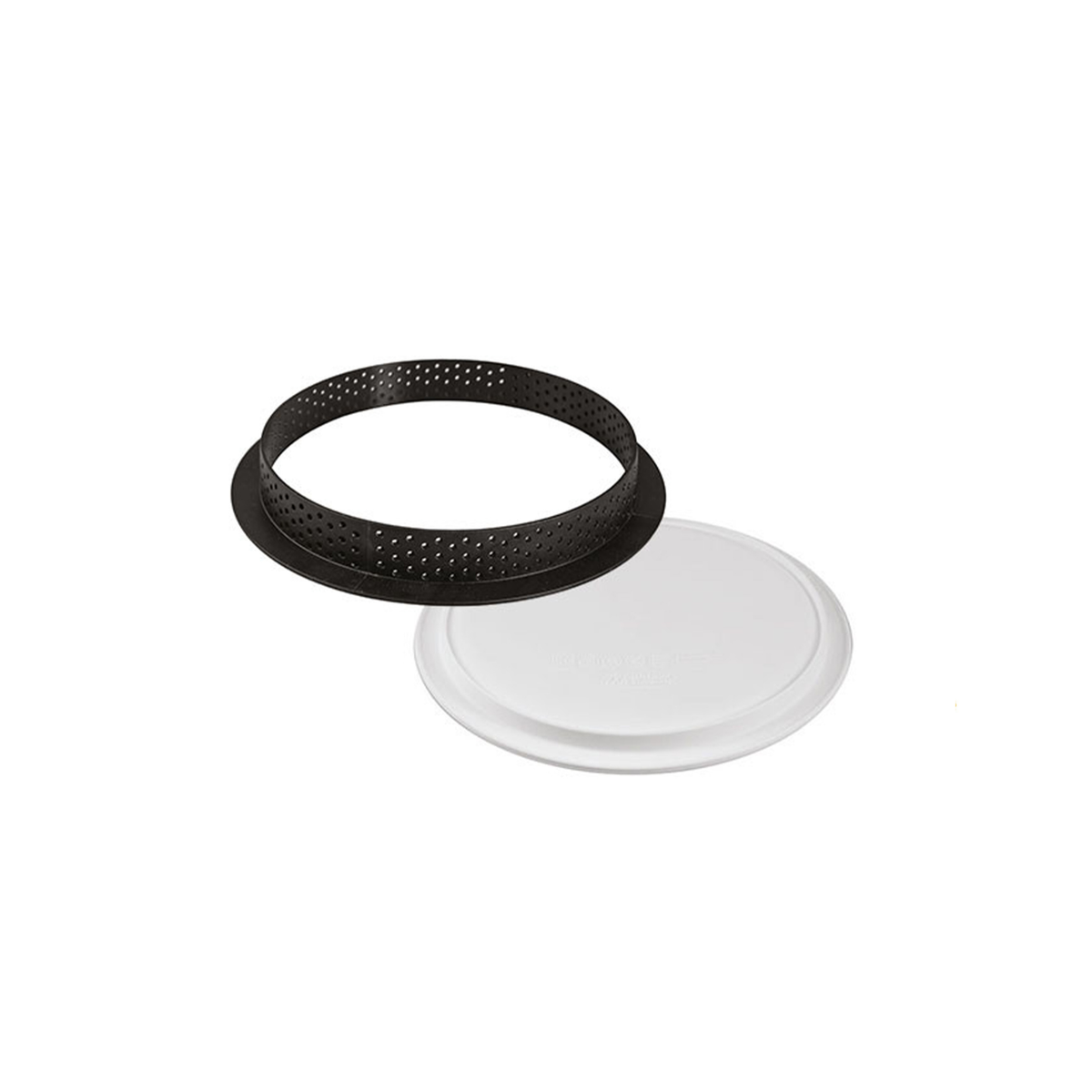 Kit tarte ronde avec cercle perforé noir et moule en silicone blanc