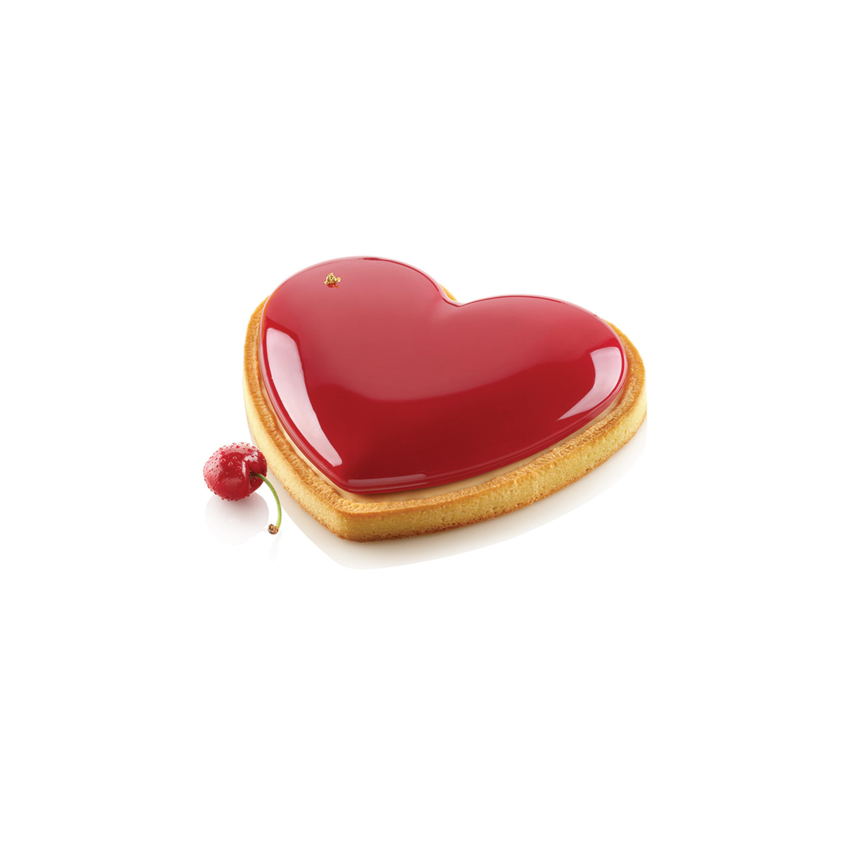 Entremets en forme de cœur avec glaçage rouge brillant