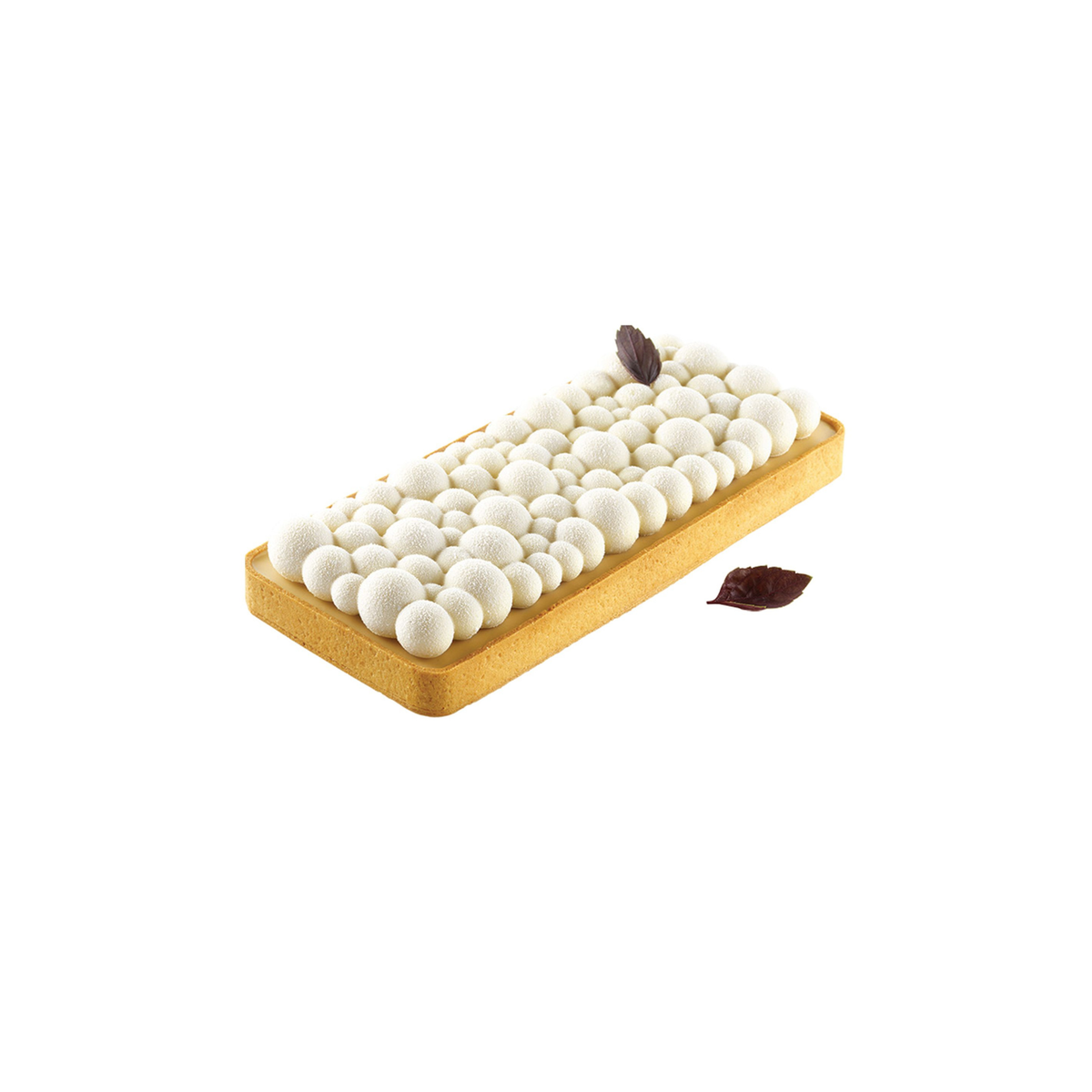 Tarte rectangulaire décorée de billes blanches en relief