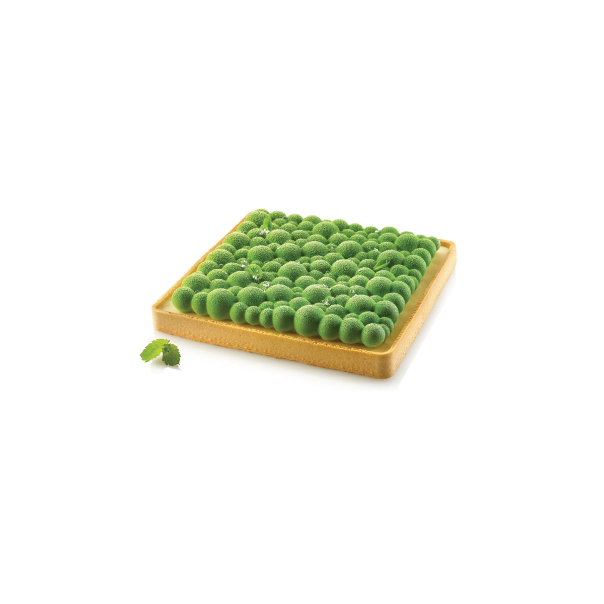Tarte carrée décorée de dômes verts