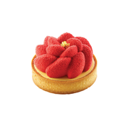 Tartelette individuelle avec décor floral rouge effet velours