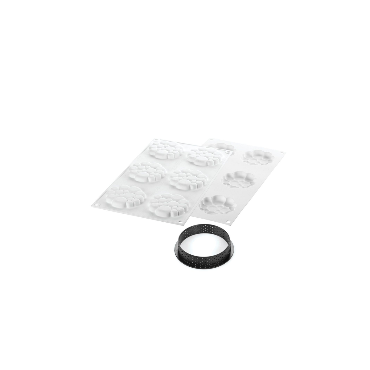 Kit moules silicone effet bulles avec cercle à tarte perforé