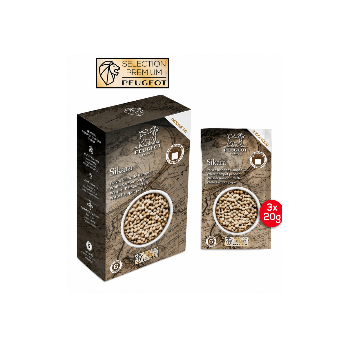 Poivre blanc de Kampot Sikara Peugeot – 3 × 20 g
