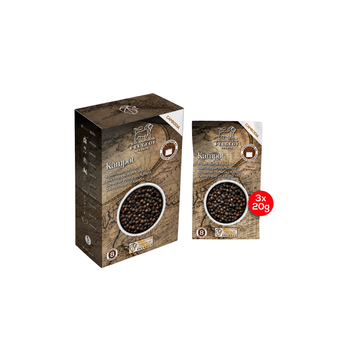 Poivre noir de Kampot Peugeot – 3 × 20 g

