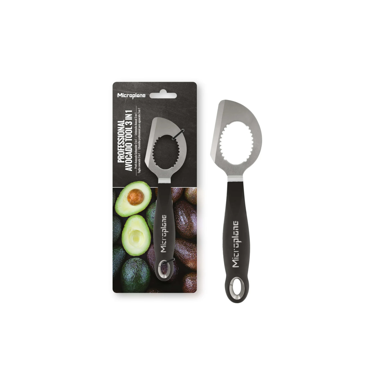 Coupe-avocat 3-en-1 Microplane – vue du produit et emballage