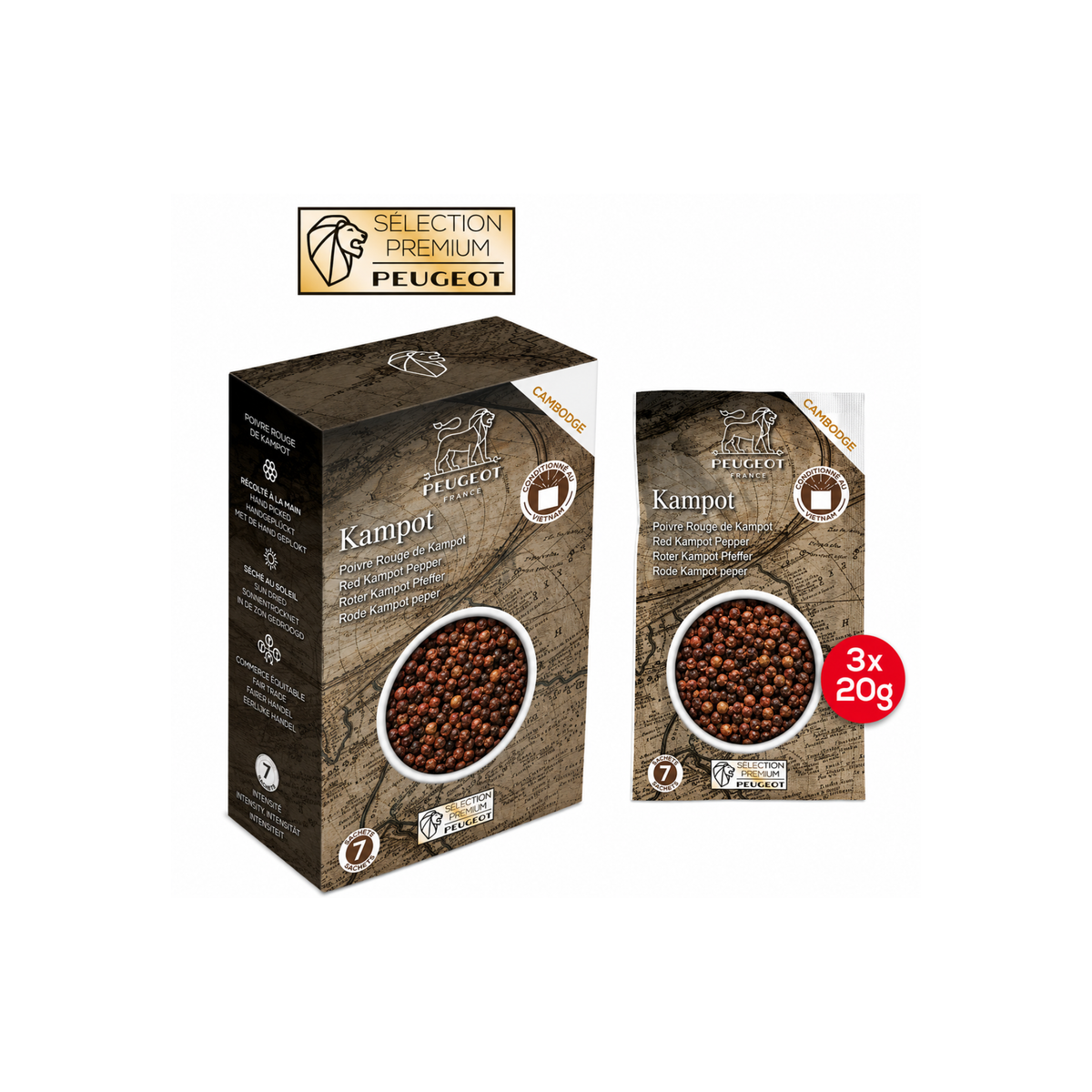 Poivre rouge de Kampot Peugeot – 3 × 20 g
